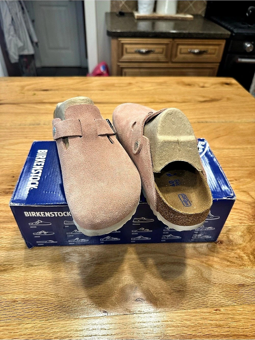 Birkenstock Boston Soft Footbed Clog Suede Pink & Beige Size 40 Womens 9